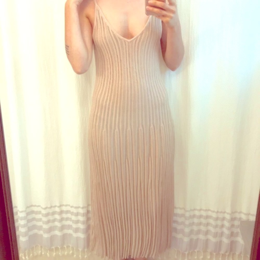 H&M PINK SHIMMER STRIPE DRESS SMALL